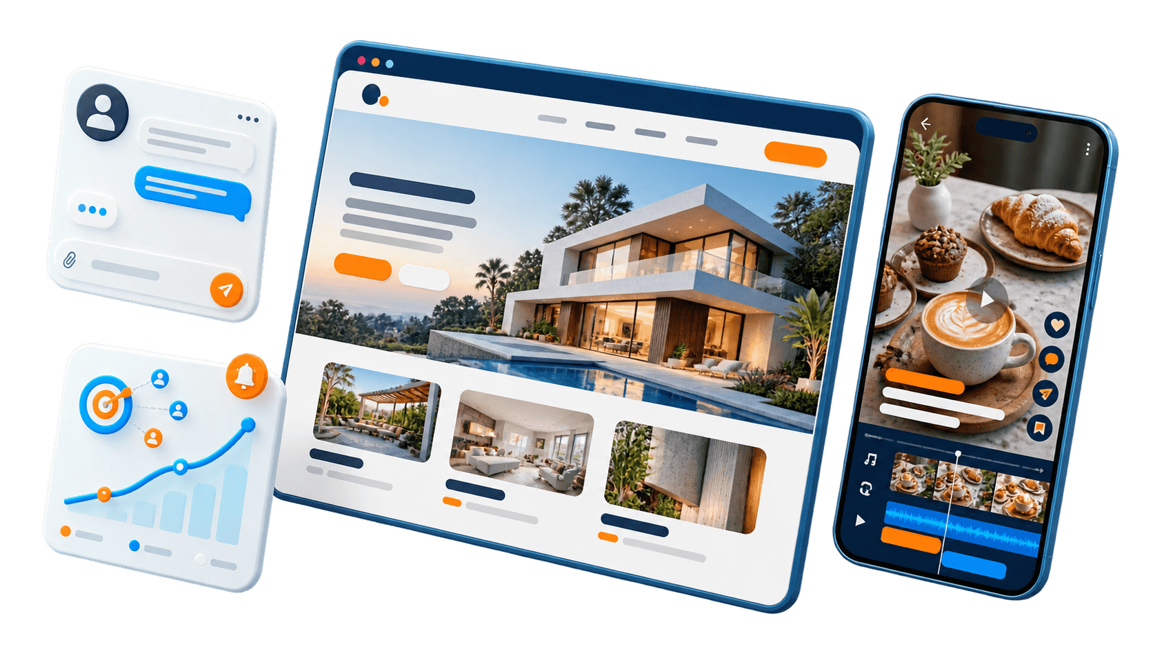 Maquetas de sitio web, contenido para redes, consultas y visibilidad digital